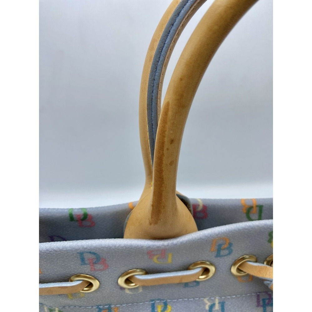 Vtg Y2K Dooney & Bourke Rainbow Monogram Tassel Tote Signature Blue Handbag-flaw - Picture 4 of 13